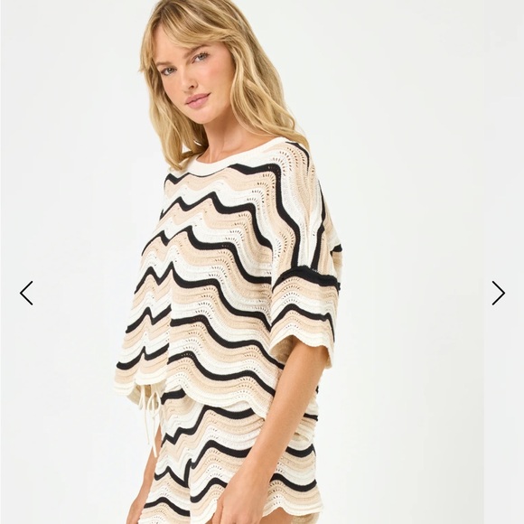 L*Space High Waist Shorts Set- cream, brown yellow and blue shorts and top - Picture 2 of 6